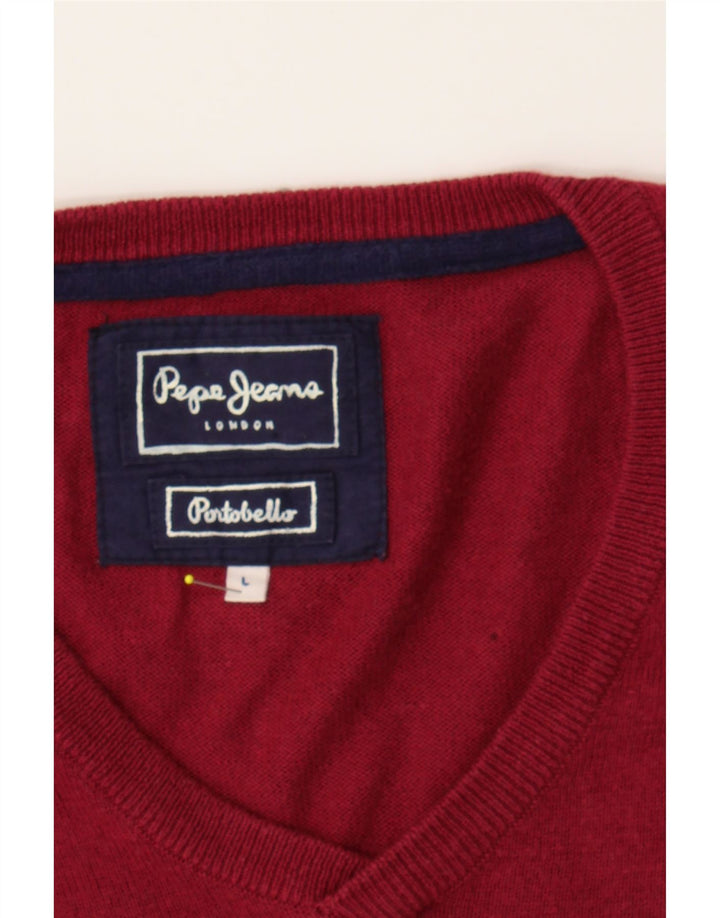 PEPE JEANS Mens V-Neck Jumper Sweater Large Red Cotton Vintage PEPE Jeans and Second-Hand PEPE Jeans from Messina Hembry 