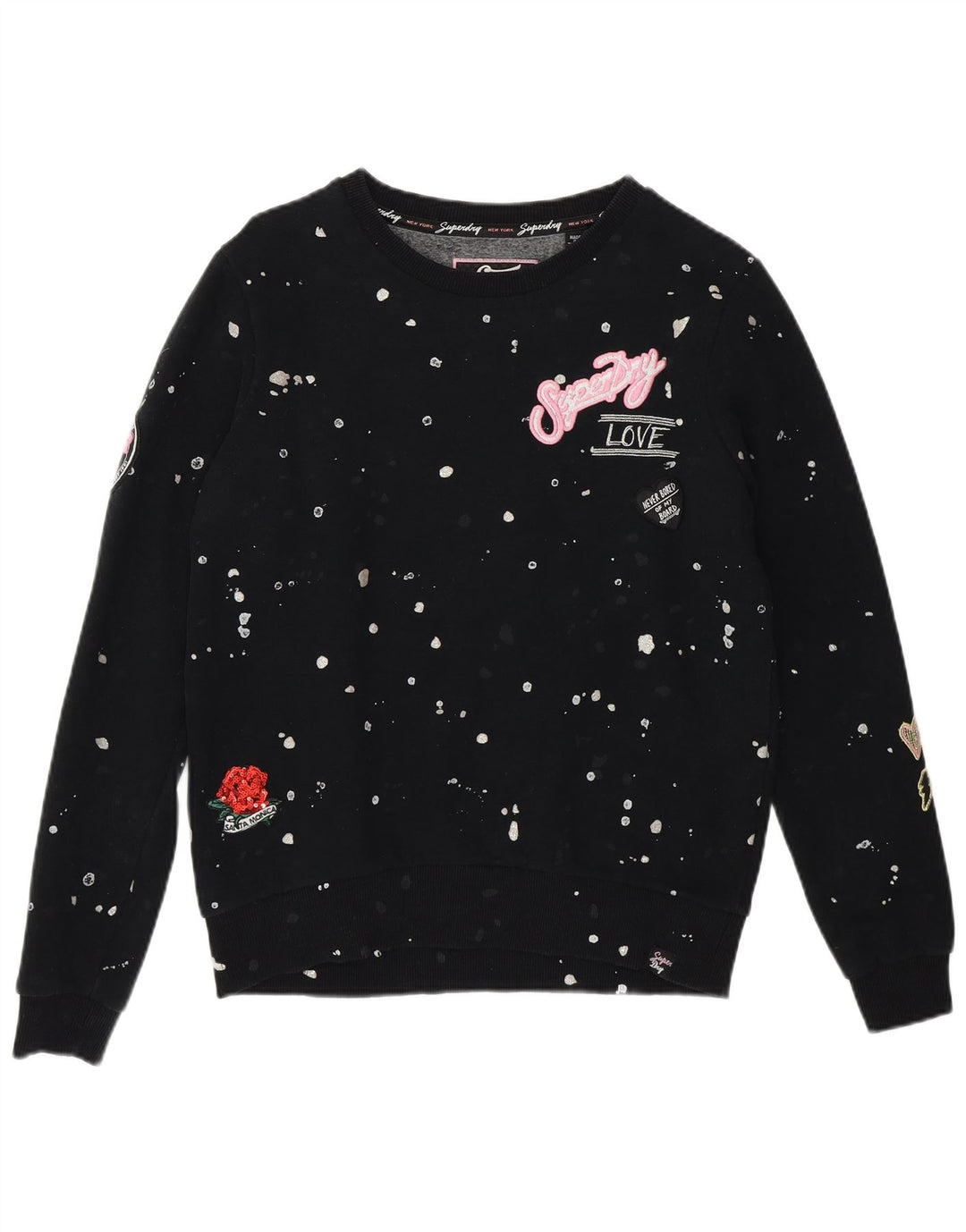 SUPERDRY Sweat-shirt surdimensionné pour femme UK 10 Small Noir à pois