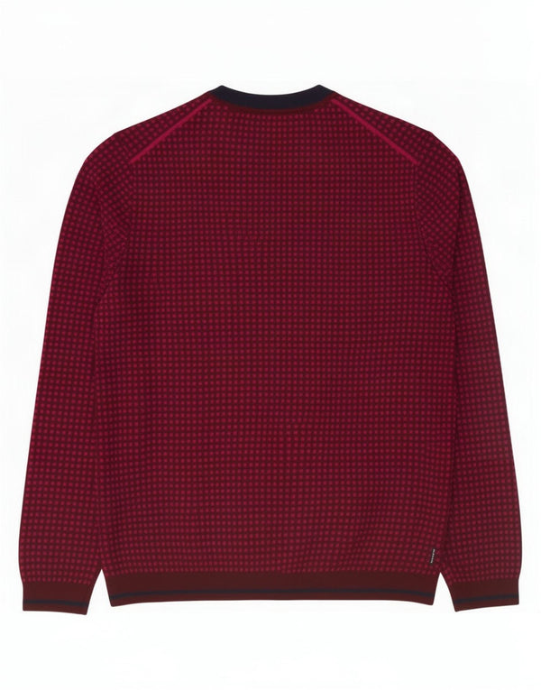 Ted Baker Pull à col rond pour homme Taille 4 Grande laine à pois bordeaux