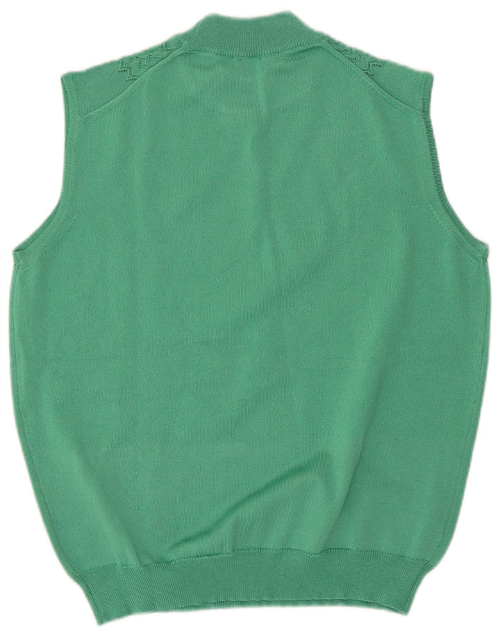 vintage Womens Vest Tank Top UK 14 Acétate vert moyen
