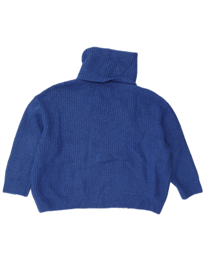 Zara Pull surdimensionné à col roulé pour femme UK 10 Petit Acrylique Bleu