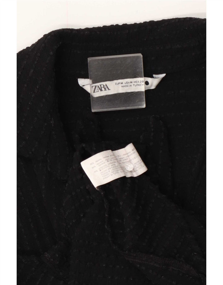 Zara Chemisier à manches 3/4 pour femme avec cravate sur le devant, UK 12, viscose noire moyenne