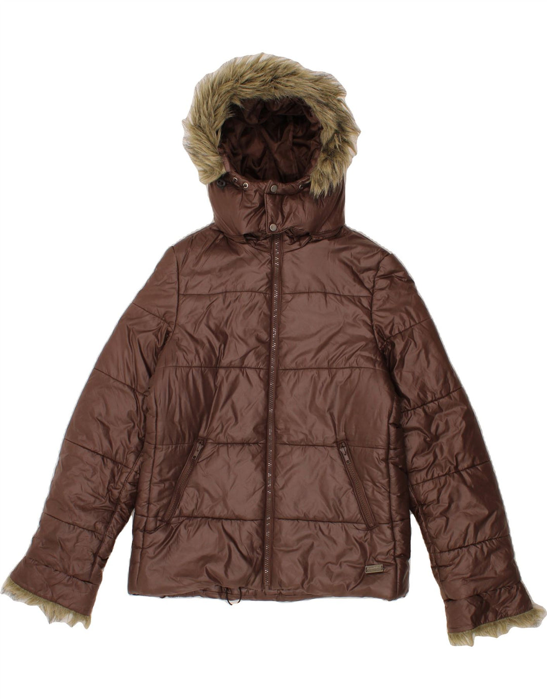 LOTTO Womens Hooded Padded Jacket UK 14 Large Brown Polyester Vintage Lotto and Second-Hand Lotto from Messina Hembry 