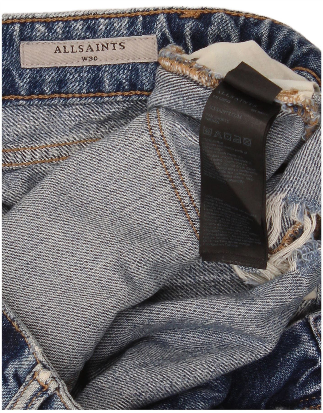 All Saints Short En Jean Déchiré W30 Coton Bleu Moyen Femme