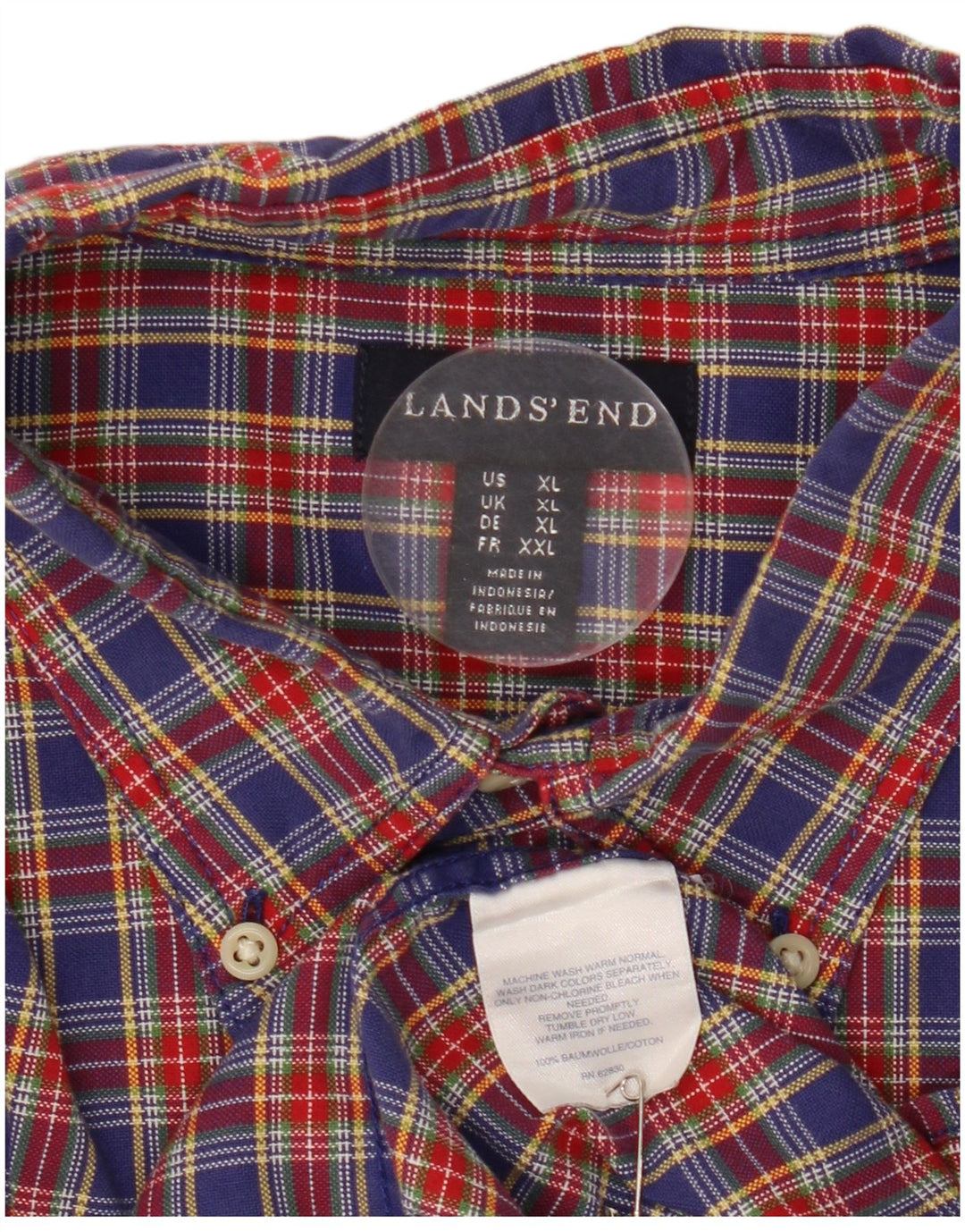 LANDS END Chemise en flanelle pour homme XL en coton à carreaux rouges