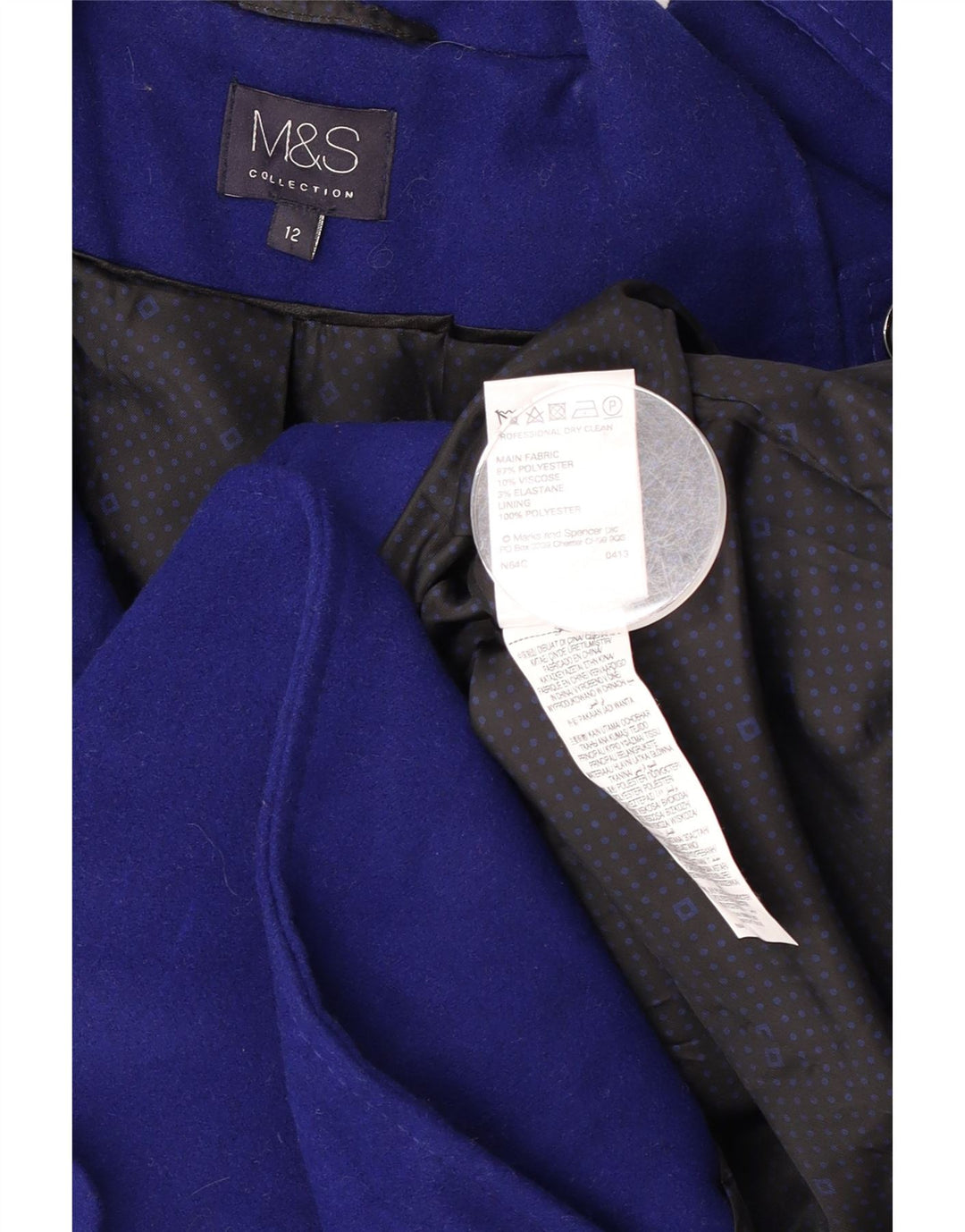 Marks & Spencer Manteau militaire double boutonnage pour femme UK 12 Bleu moyen