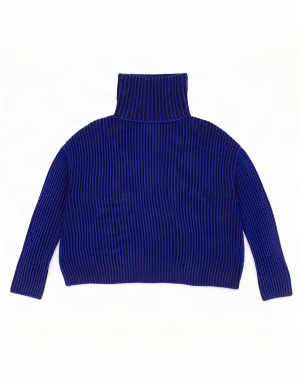Zara Pull surdimensionné à col roulé pour homme UK 14 Bleu moyen à fines rayures