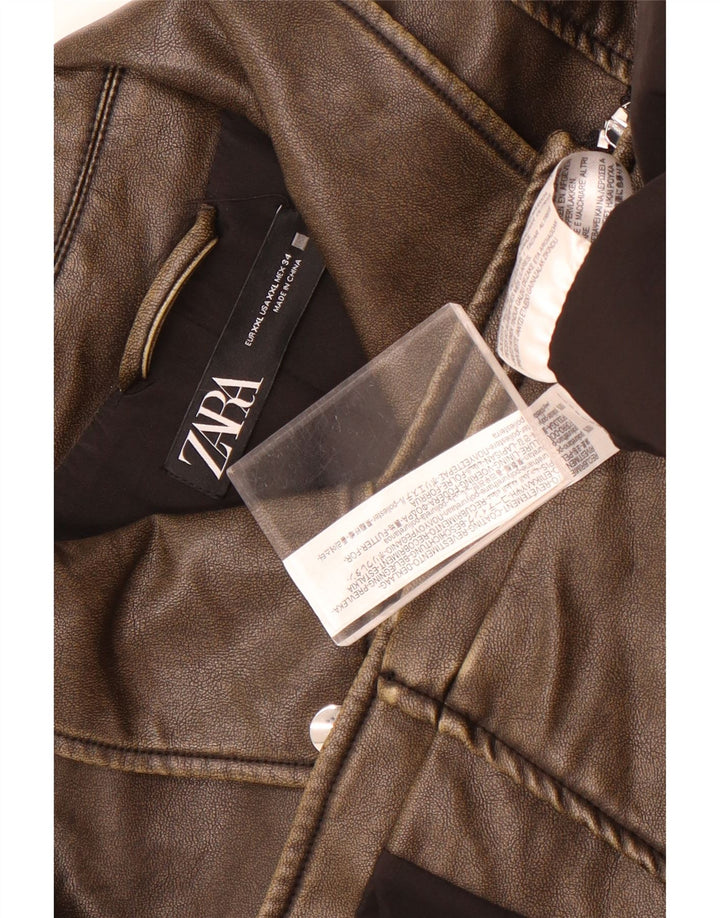 Zara Veste de motard en simili cuir pour femme UK 20 2XL Marron Polyuréthane