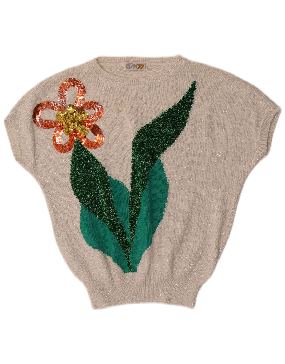 VINTAGE Femme Col Bateau Pull Pull UK 16 Grand Blanc Cassé Floral