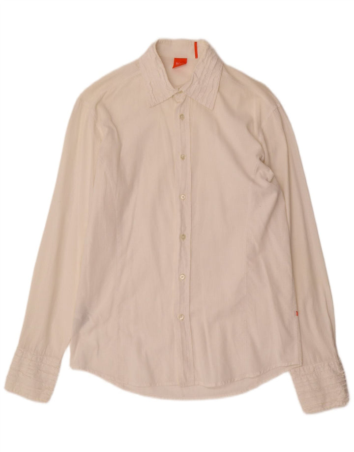 HUGO BOSS Mens Shirt Medium Off White Check Cotton