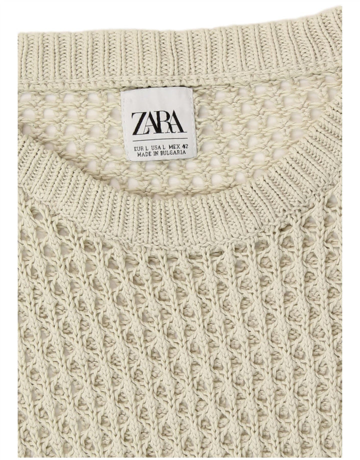 Zara Pull transparent à col rond pour homme, grand beige