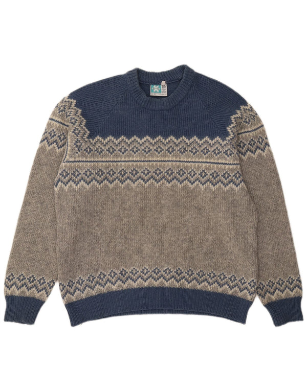 Norsewear Pull à col rond pour homme UK 42 Large Gris Fair Isle Laine