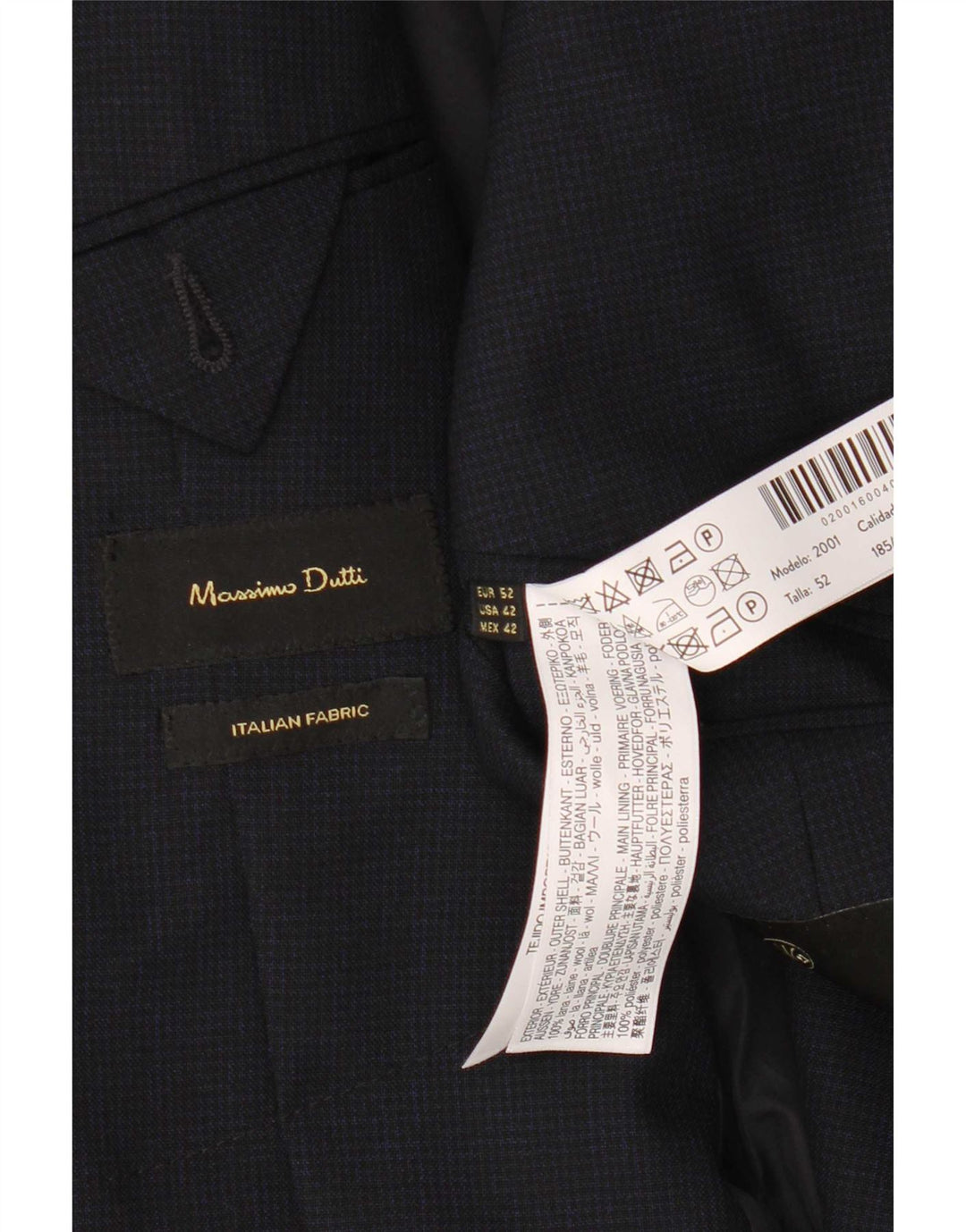Massimo Dutti Veste blazer à 2 boutons pour homme EU 52 Grande laine bleu marine