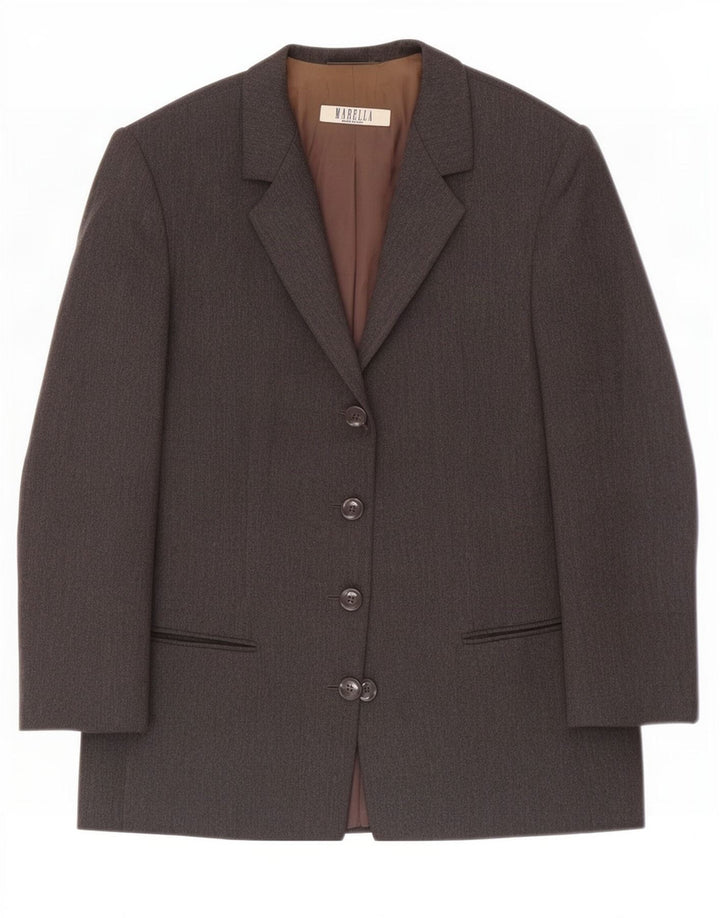 Marella Veste Blazer 4 Boutons Femme UK 12 Laine Gris Moyen