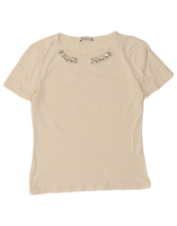 Zara Femme T-Shirt Top UK 12 Medium Blanc