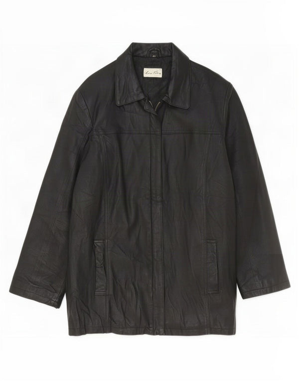 manteau en cuir femme vintage UK 14 Grand Noir
