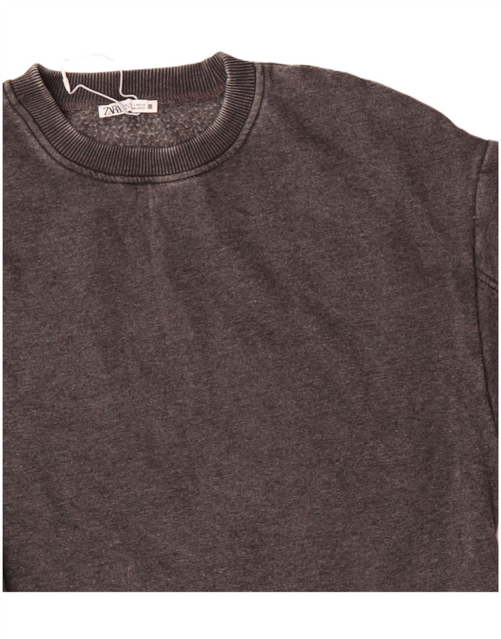 Zara Womens Crop Oversize Sweatshirt Jumper UK 10 Petit Gris Coton