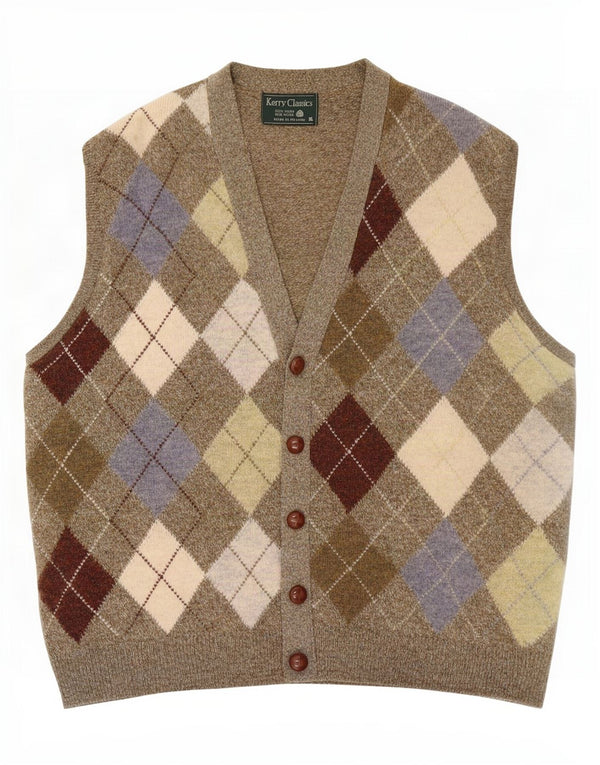 Kerry Mens Classics Cardigan sans manches Pull XL Kaki Argyle/Diamant