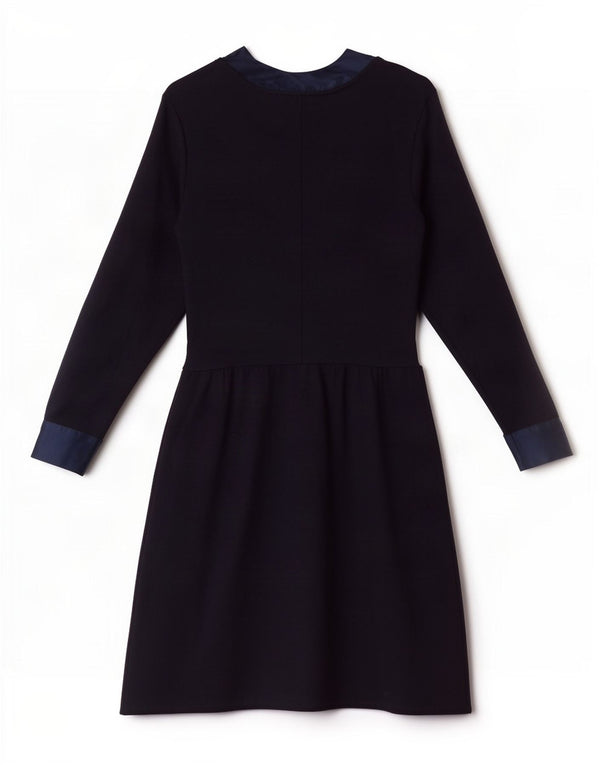 vintage Femme Manches Longues Maxi Robe IT 40 Petite Laine Bleu Marine