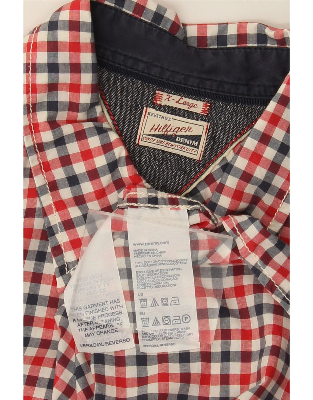 TOMMY HILFIGER Chemise à Manches Courtes Heritage Homme XL Rouge à Carreaux Coton