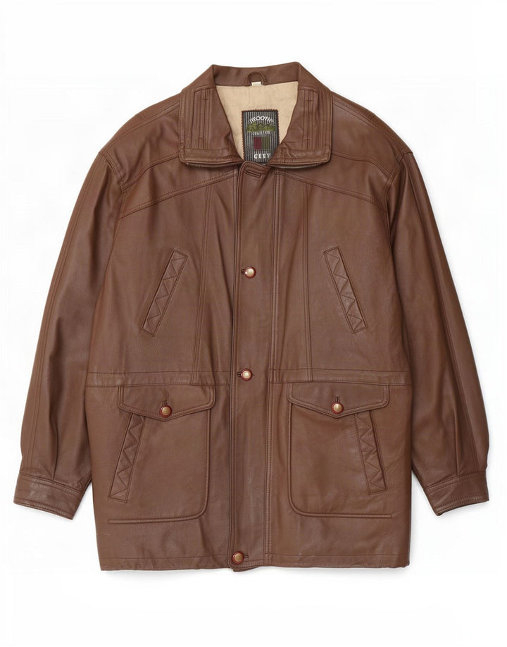 Manteau Cuir Homme Lisse IT 52 XL Marron