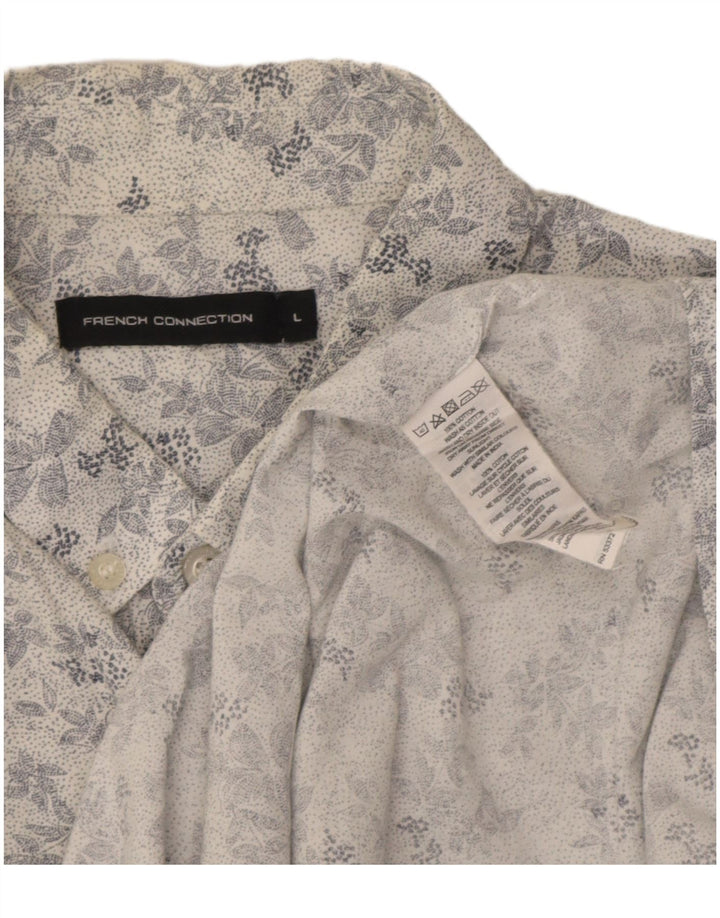 French Connection Chemise à Manches Courtes Homme Grand Blanc Floral Coton