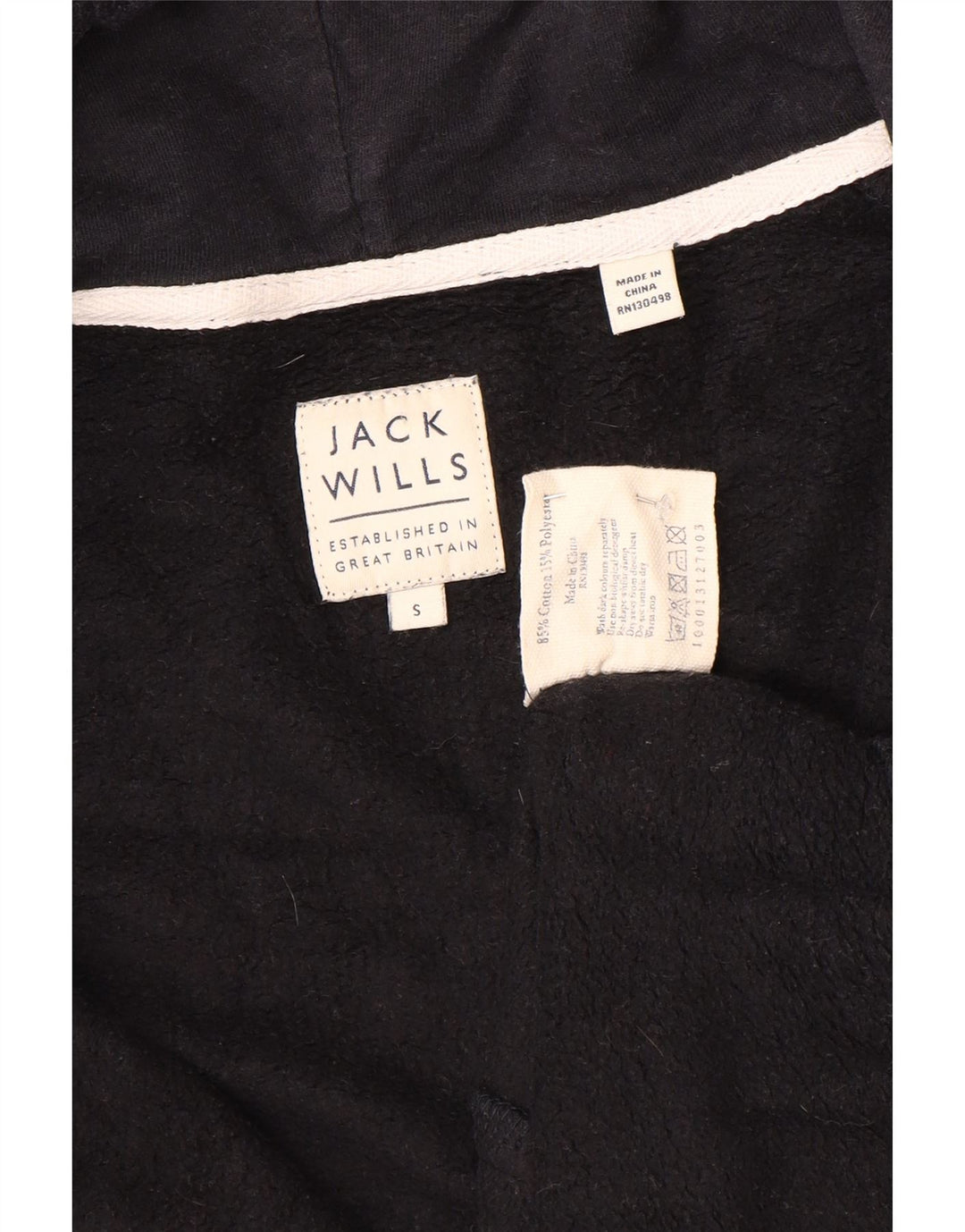 Jack Wills Pull à capuche zippé pour homme Petit coton noir