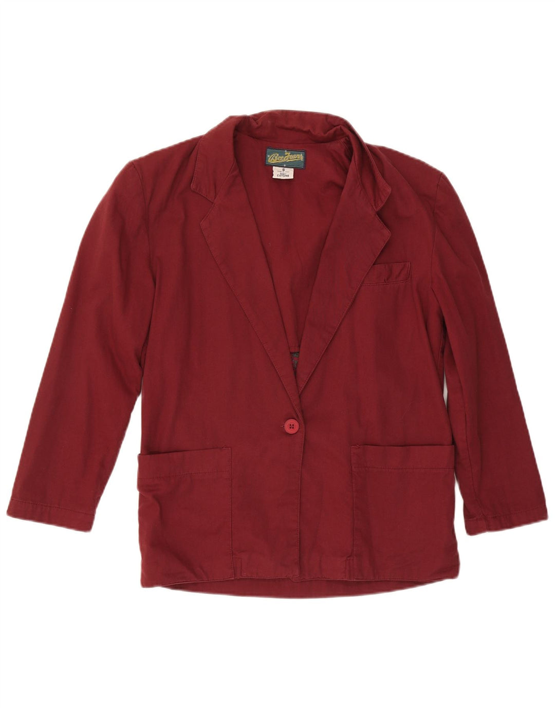 vintage Femmes 1 Bouton Veste Blazer Surdimensionnée UK 10 Petit Coton Bordeaux
