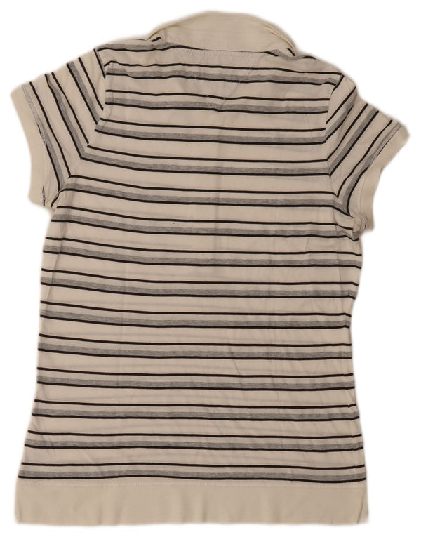 Tommy Hilfiger Polo à manches courtes pour femme UK 14 Large Blanc cassé rayé