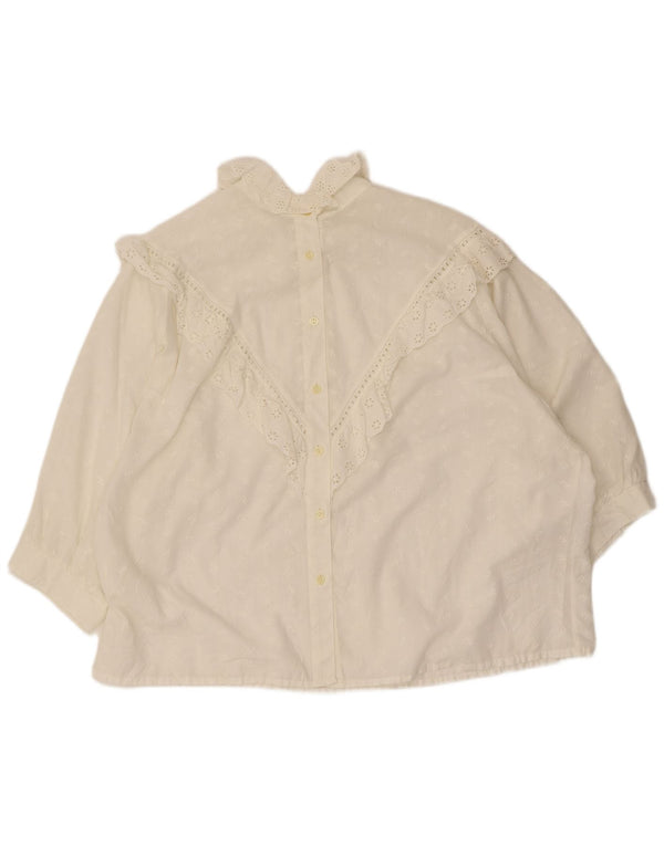vintage Femmes 3/4 Manches Volants Avant Blouse Top UK 20 2XL Blanc