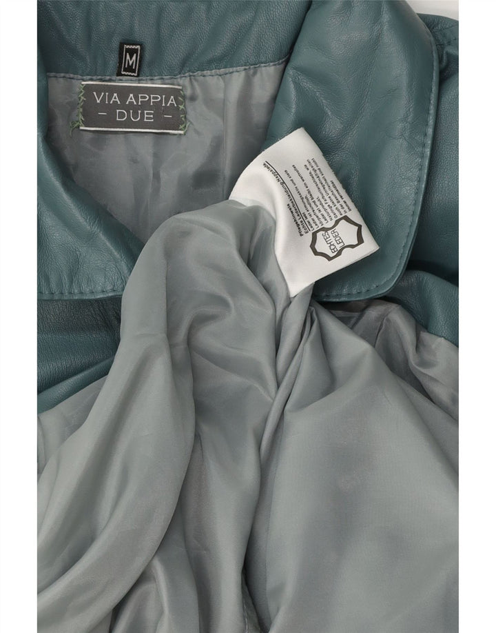 Via Appia Manteau en cuir surdimensionné pour femme UK 14 Cuir bleu moyen