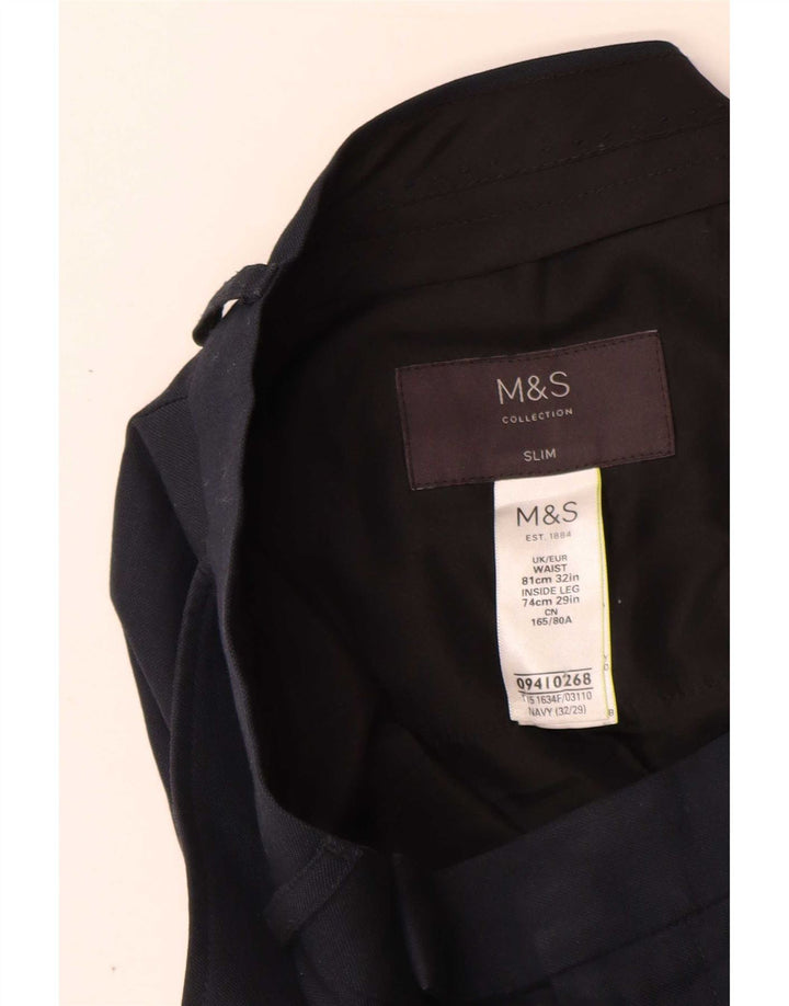 Marks & Spencer Pantalon de Costume Slim Homme W32 L29 Bleu Marine Polyester