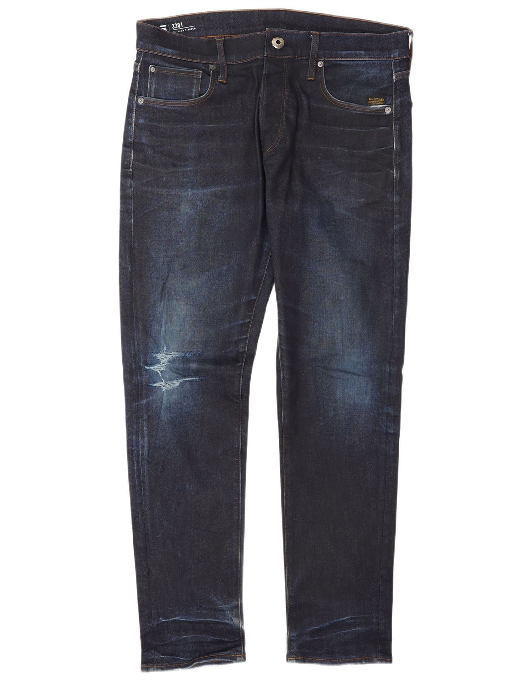 G-STAR Homme 3301 Jean fuselé régulier en détresse W34 L32 Bleu marine Coton