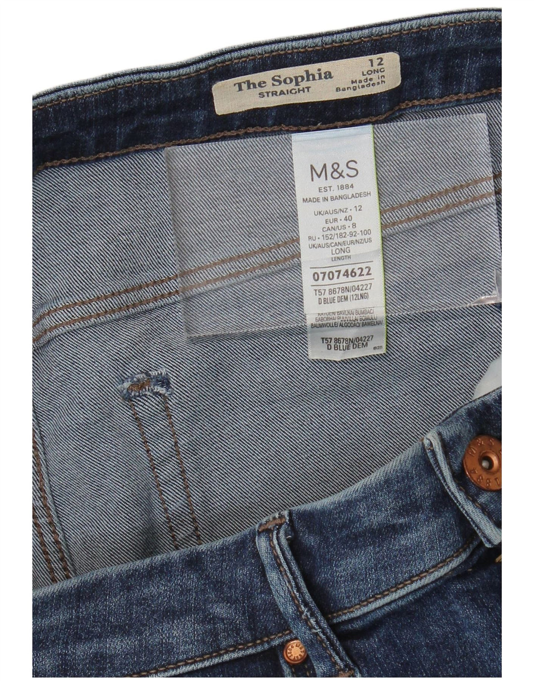 MARKS & SPENCER Jean droit Sophia pour femme UK 12 Medium W30 L33 Bleu