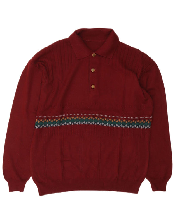 vintage Mens Polo Neck Jumper Pull Grand Rouge Fair Isle