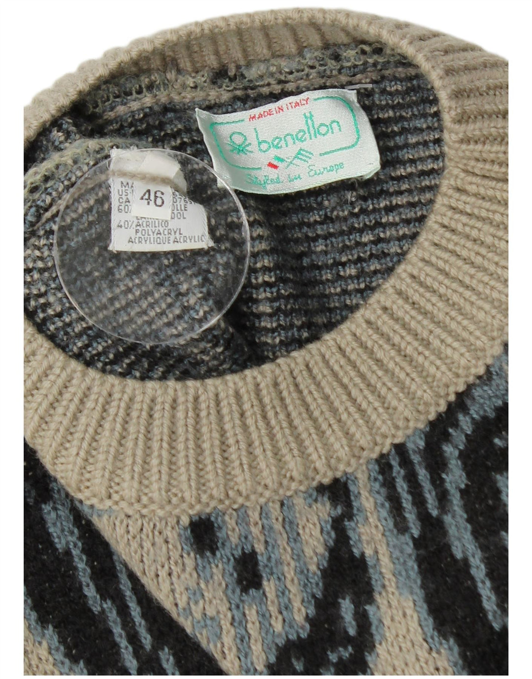 BENETTON Pull long à col rond pour homme IT 46 Grand gris floral