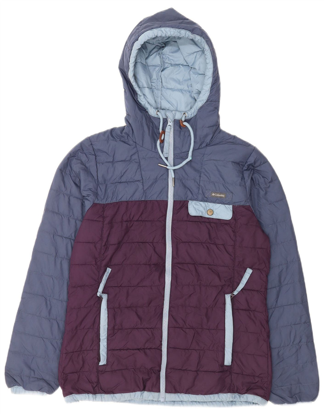 Columbia Veste rembourrée à capuche pour homme UK 36 Petit Bleu Colorblock Polyester