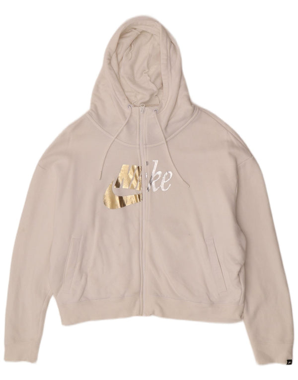 Nike Pull à capuche zippé surdimensionné pour femme Crop Graphic UK 16 Large Blanc