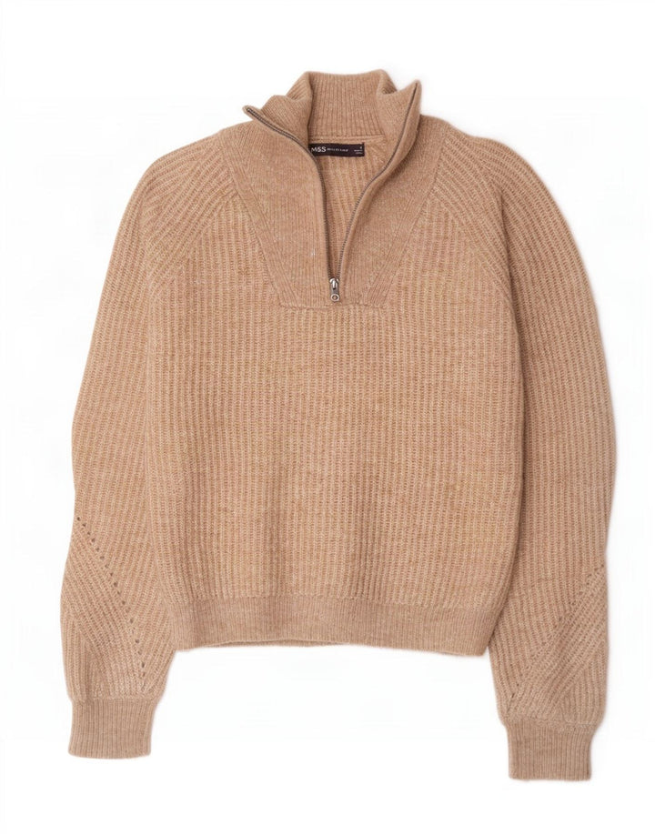 Marks & Spencer Pull à col zippé pour femme UK 10 Petit Marron Moucheté