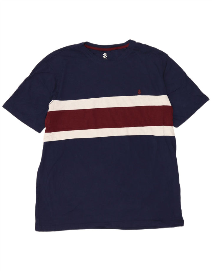 IZOD T-Shirt Homme Haut Large Bleu Marine Colourblock Coton