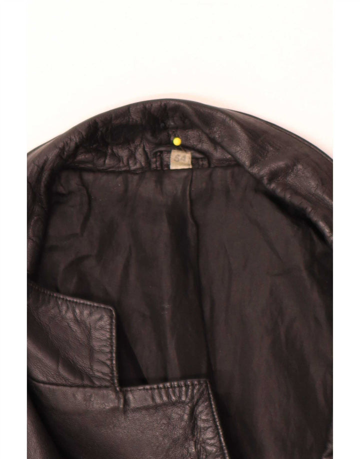 vintage Homme 3 Boutons Veste Blazer En Cuir IT 54 XL Noir