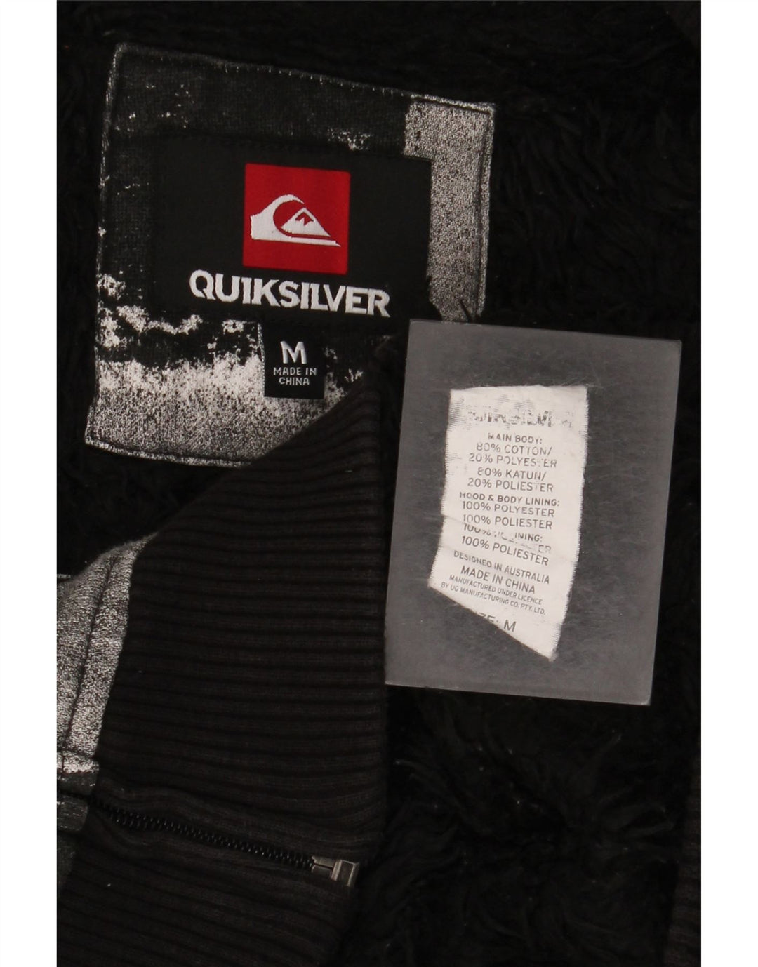 Quiksilver Pull à capuche zippé pour homme en coton vichy noir moyen