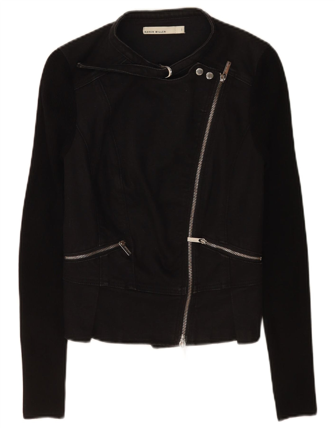 Karen Millen Veste de motard courte pour femme US 1 2XS Noir