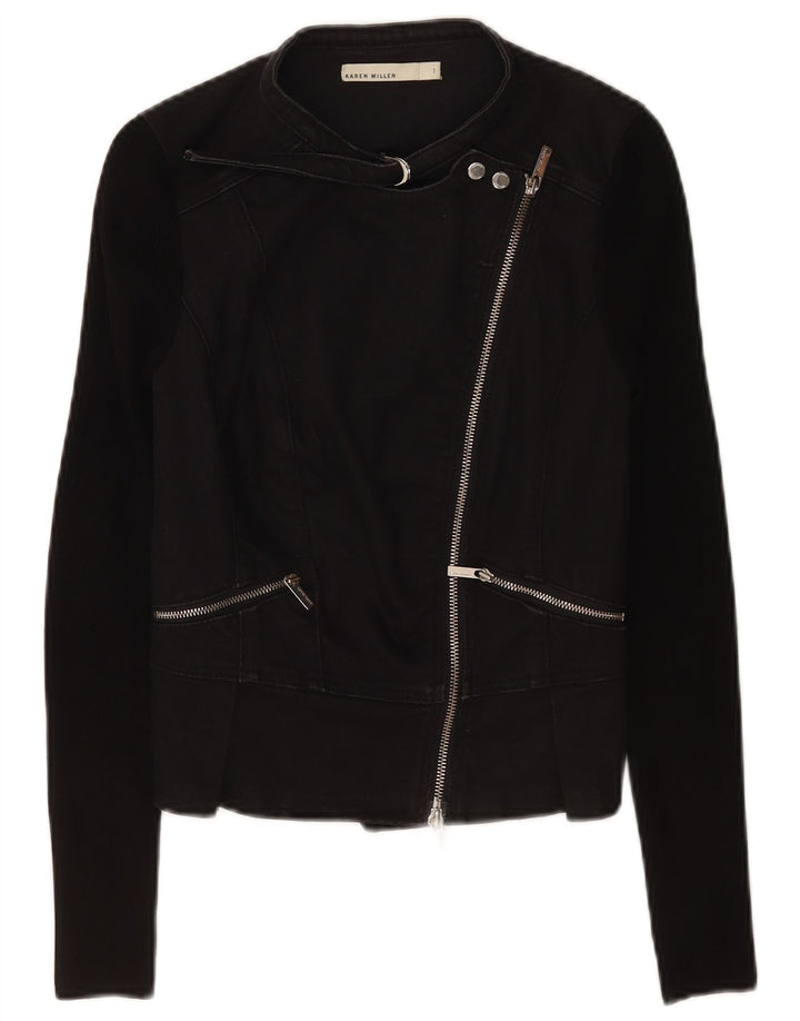 Karen Millen Veste de motard courte pour femme US 1 2XS Noir