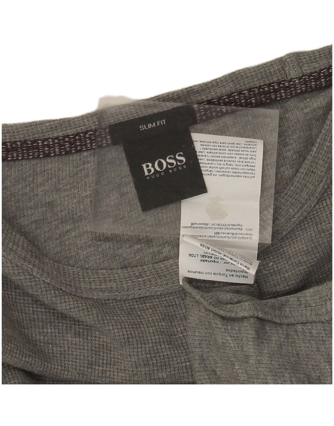 HUGO BOSS Hommes Slim Fit Top Manches Longues Grand Gris Coton