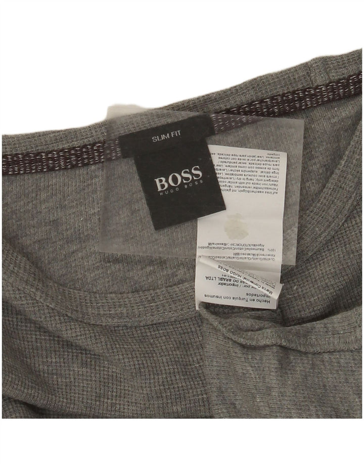 HUGO BOSS Hommes Slim Fit Top Manches Longues Grand Gris Coton