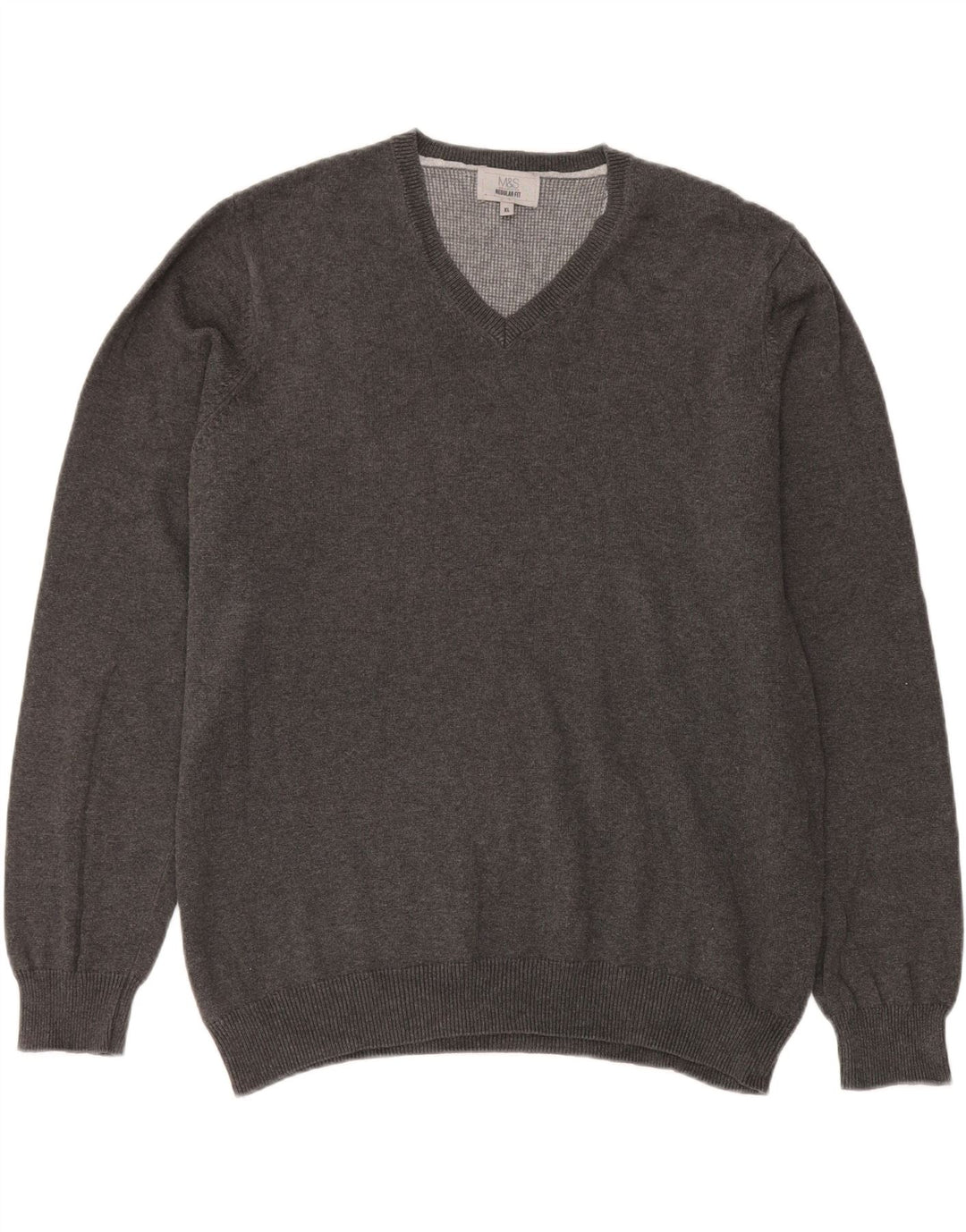 Marks & Spencer Pull coupe classique à col en V pour homme XL Gris Coton