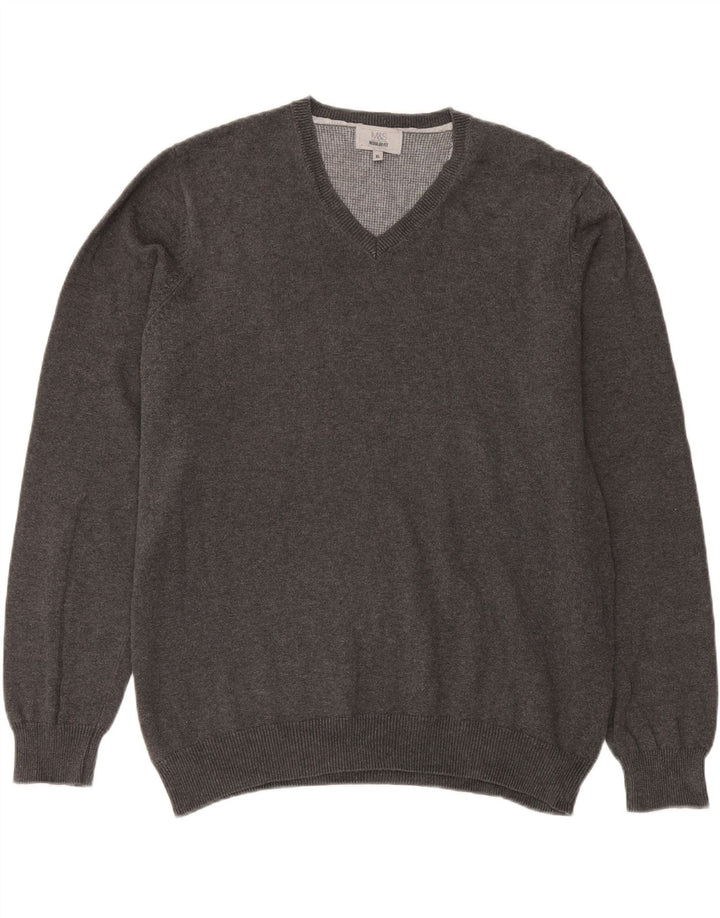 Marks & Spencer Pull coupe classique à col en V pour homme XL Gris Coton