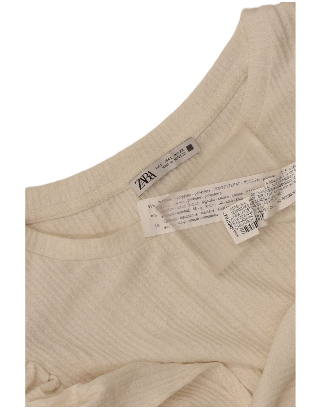 Zara Womens Crop Blouse Top UK 14 Large Blanc Cassé Polyester