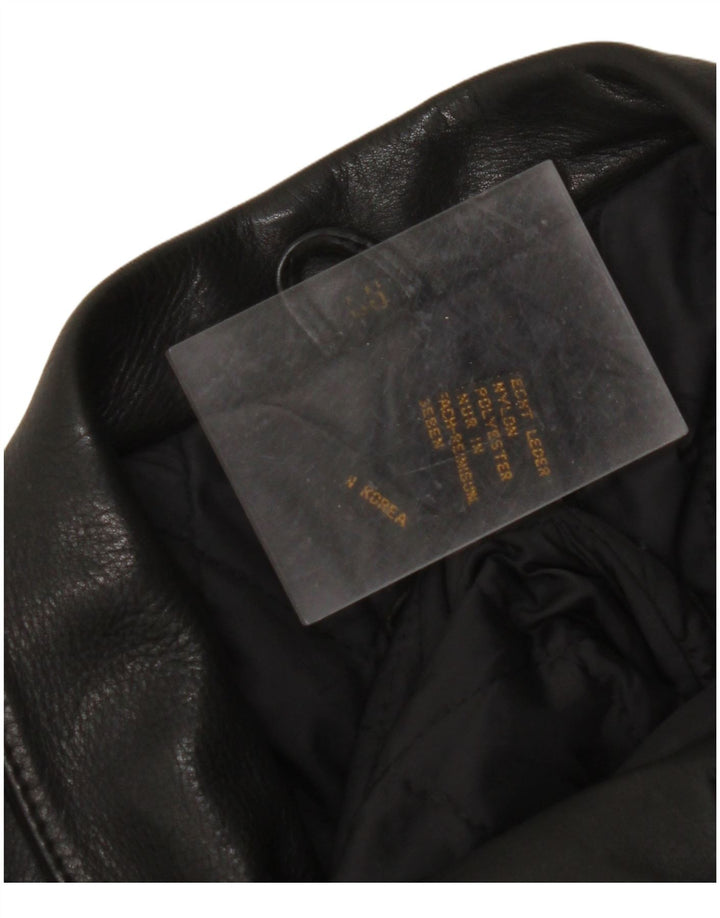 VINTAGE Veste motard en cuir femme UK 18 XL Cuir noir